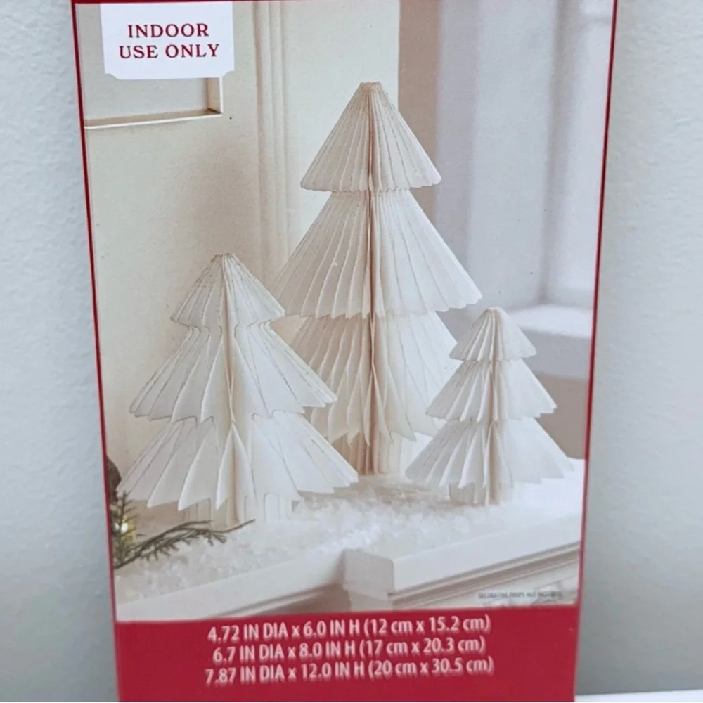 New Set of 3 White Paper Tree Winter Tabletop Decorations, 6